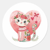Schattigee Boho Valentijn Cat Ronde Sticker (Voorkant)