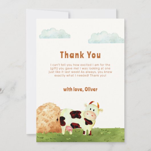 Schattigee Boho Waterverf Heilige Koe Boerderij Ba Bedankkaart (Voorkant)