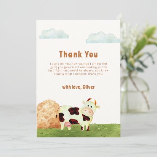 Schattigee Boho Waterverf Heilige Koe Boerderij Ba Bedankkaart (Staand voorkant)