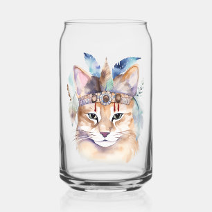 Schattigee boho waterverf hippie cat design blikvorm glas