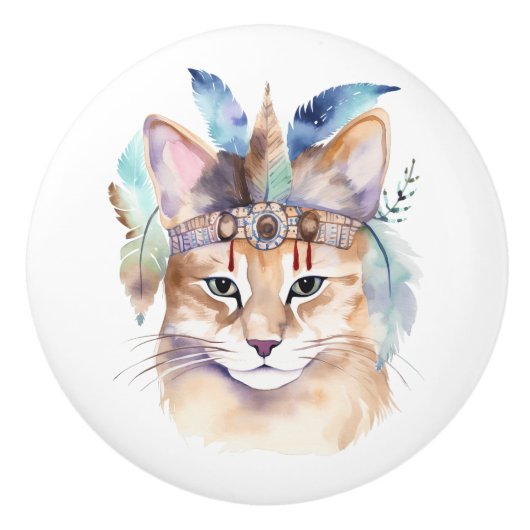Schattigee boho waterverf hippie cat design keramische knop (Voorkant)