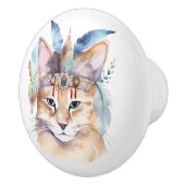 Schattigee boho waterverf hippie cat design keramische knop (Rechts)