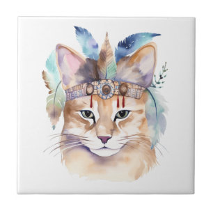 Schattigee boho waterverf hippie cat design tegeltje