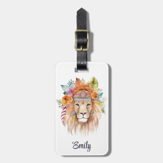 Schattigee Boho waterverf Hippie Lion Design Bagagelabel (Voorkant verticaal)