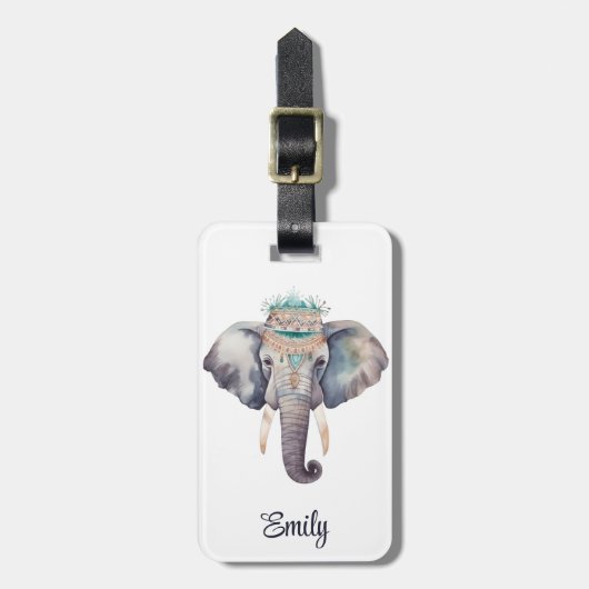 Schattigee boho waterverf hippie olifant ontwerp bagagelabel (Voorkant verticaal)