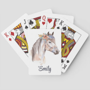 Schattigee boho waterverf hippie paard ontwerp pokerkaarten
