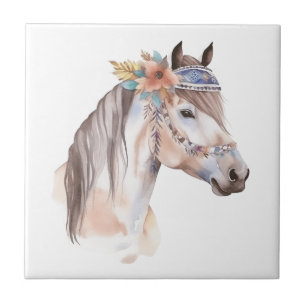 Schattigee boho waterverf hippie paard ontwerp tegeltje