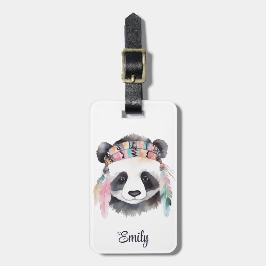 Schattigee boho waterverf hippie panda ontwerp bagagelabel (Voorkant verticaal)