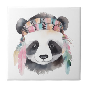Schattigee boho waterverf hippie panda ontwerp tegeltje