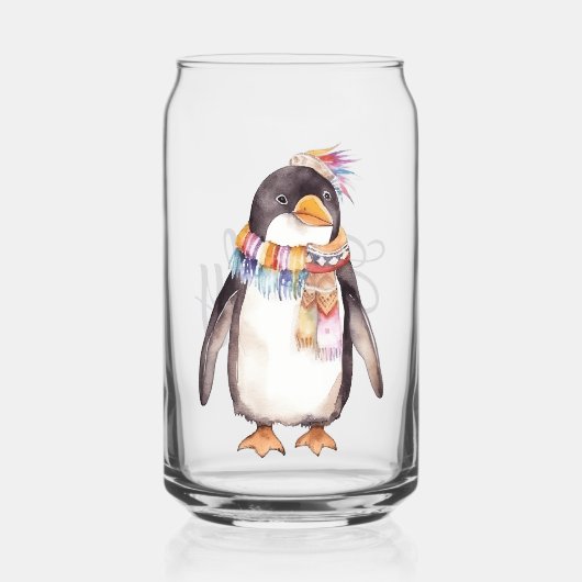 Schattigee boho waterverf hippie pinguïn ontwerp blikvorm glas (Voorkant)