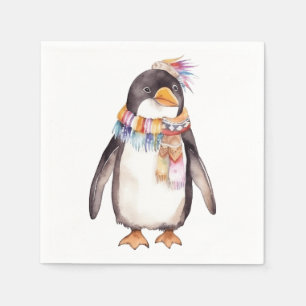 Schattigee boho waterverf hippie pinguïn ontwerp servet