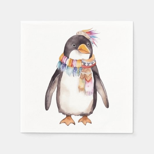 Schattigee boho waterverf hippie pinguïn ontwerp servet (Voorkant)