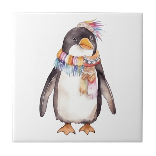 Schattigee boho waterverf hippie pinguïn ontwerp tegeltje (Voorkant)
