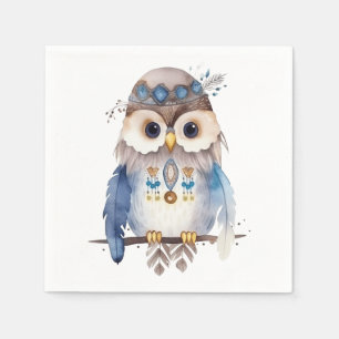 Schattigee boho waterverf hippie uil ontwerp servet