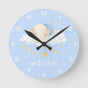 Schattigee Boho Waterverf Olifant Wolken Blauwe Kw Ronde Klok