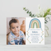 Schattigee Boho Waterverf Regenboog Foto Verjaarda Kaart (Staand voorkant)
