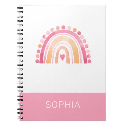 Schattigee Boho Waterverf Regenboog in Roze gepers Notitieboek (Voorkant)