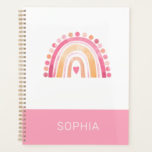Schattigee Boho Waterverf Regenboog in Roze gepers Planner (Voorkant)