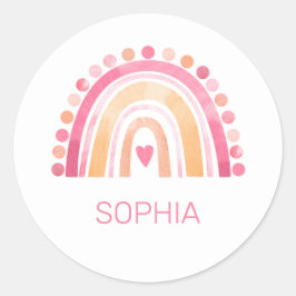 Schattigee Boho Waterverf Regenboog in Roze gepers Ronde Sticker