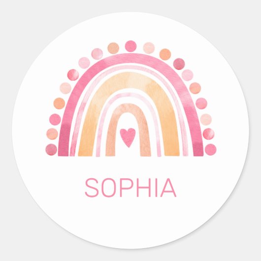 Schattigee Boho Waterverf Regenboog in Roze gepers Ronde Sticker (Voorkant)
