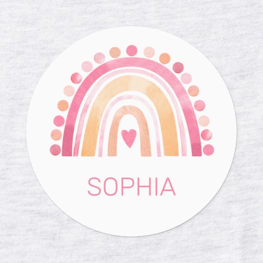 Schattigee Boho Waterverf Regenboog in Roze strijk Labels (Design 1)