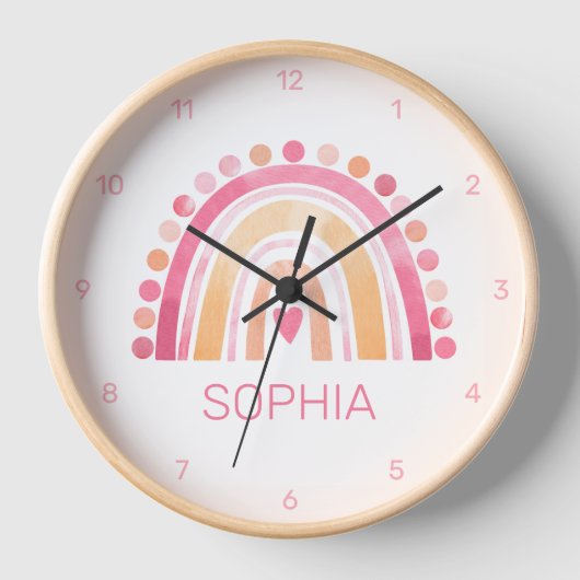 Schattigee Boho Waterverf regenboog in roze wandkl (Voorkant)