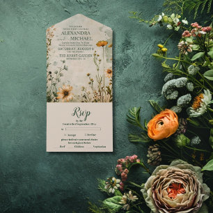 Schattigee boho weide kleine wilde bloem bruiloft all in one uitnodiging