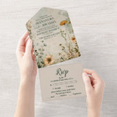 Schattigee boho weide kleine wilde bloem bruiloft all in one uitnodiging (Afscheurbaar)