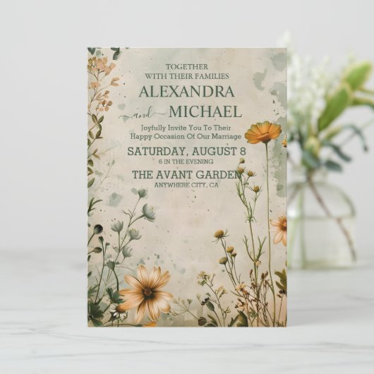 Schattigee boho weide kleine wilde bloem bruiloft kaart (Staand voorkant)
