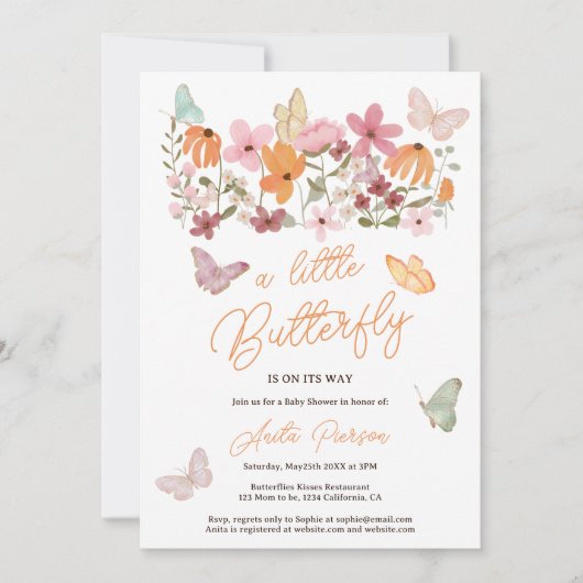 Schattigee boho wildflower kleine vlinder baby sho kaart (Voorkant)