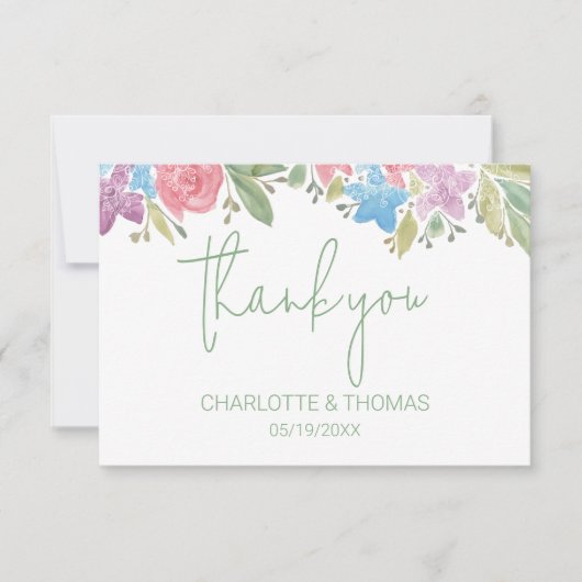 Schattigee Boho Wildflowers Waterverf Handgeschild Bedankkaart (Voorkant)