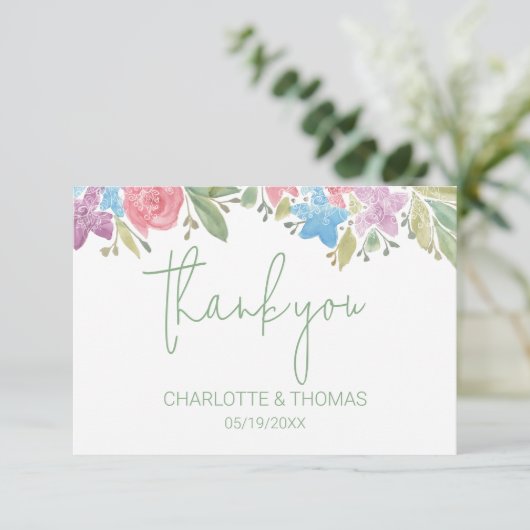 Schattigee Boho Wildflowers Waterverf Handgeschild Bedankkaart (Staand voorkant)