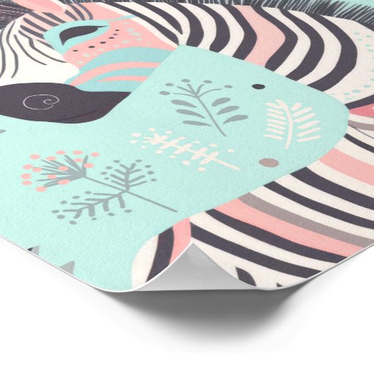 Schattigee Boho Zebra Dierensafari Baby Room Wall  Poster (Hoek)