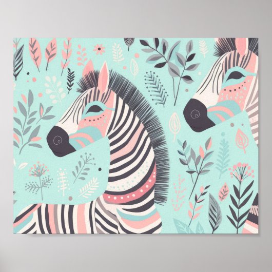 Schattigee Boho Zebra Dierensafari Baby Room Wall  Poster (Voorkant)