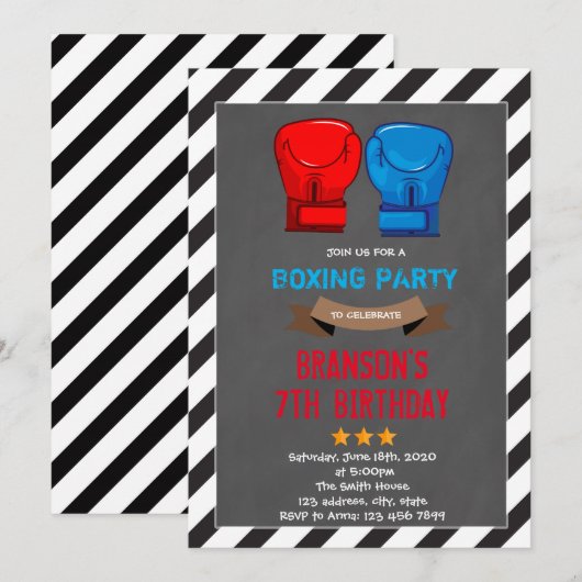 Schattigee boksen partij uitnodiging (Voorkant / Achterkant)
