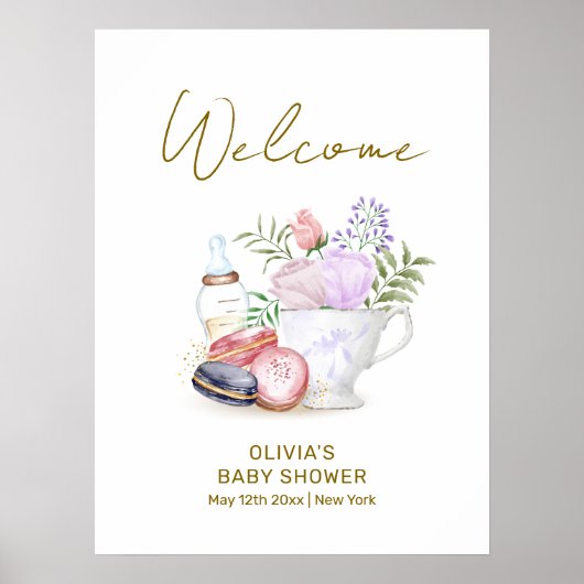 Schattigee Bonjour Macarons Melkthee Baby shower W Poster (Voorkant)