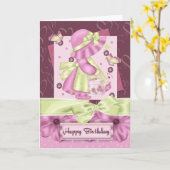 Schattigee Bonnet Girl Flower en Butterfly Verjaar Kaart (Gele Bloem)