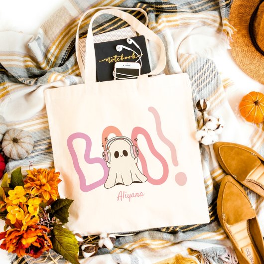 Schattigee Boo Ghost Kleurrijke Halloween Tote Bag