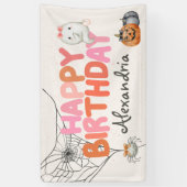 Schattigee Boo Ghost Roze Verjaardagsfeestje Meisj Spandoek (Verticaal)