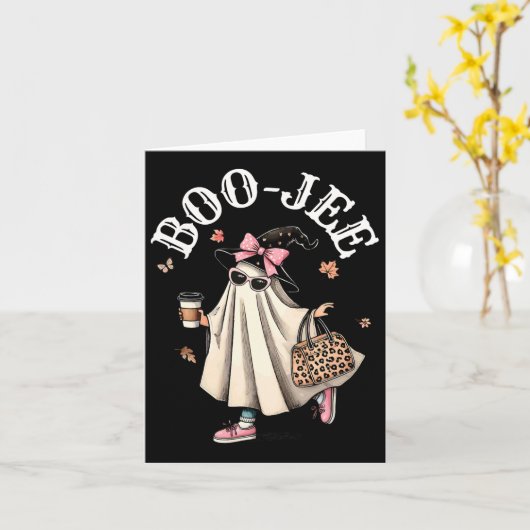Schattigee Boo Jee Ghost Halloween Leopard Ghost C Kaart (Gele Bloem)