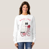 Schattigee Boo-Jee Ghost op de fiets Halloween Trui (Voorkant volledig)