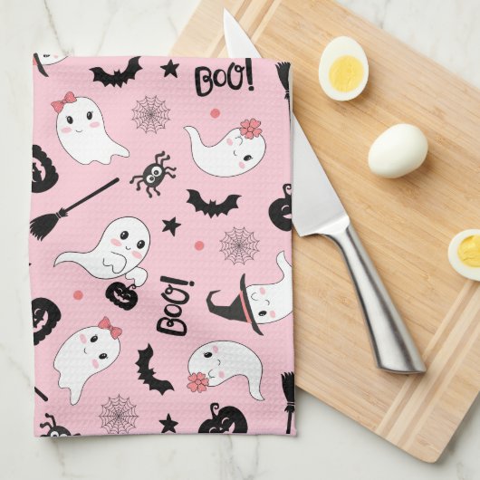 Schattigee Boo Spooky Ghost Halloween Pink Girl Theedoek (Quarter Fold)