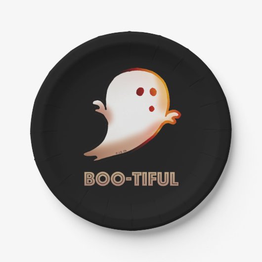 Schattigee Boo-tiful Halloween Ghost Art Papieren Bordje (Voorkant)