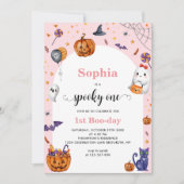 Schattigee boog roze spooky een 1e Halloween Verja Kaart (Voorkant)