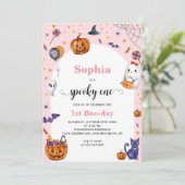 Schattigee boog roze spooky een 1e Halloween Verja Kaart (Staand voorkant)
