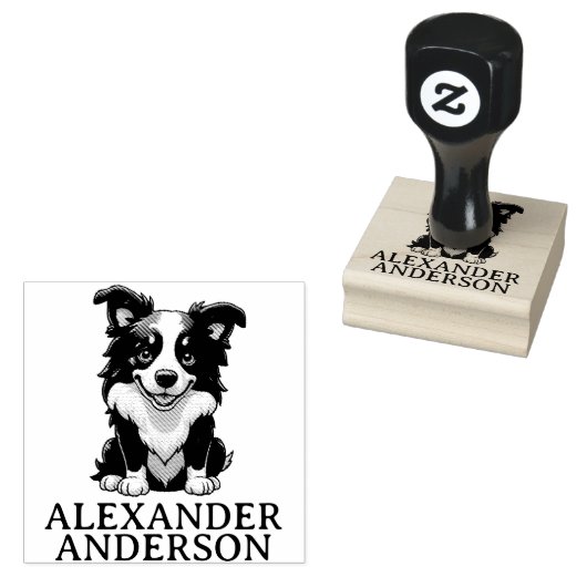 Schattigee Border Collie Cartoon personaliseren Rubberstempel (Gestempeld)