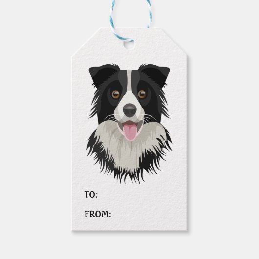 Schattigee Border Collie Cartoon Puppy Hondenliefh Cadeaulabel (Voorkant)