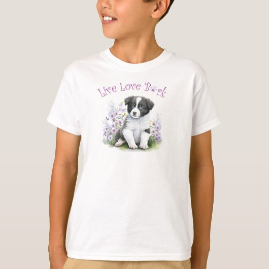 Schattigee Border Collie Dog Floral T-shirt (Voorkant)