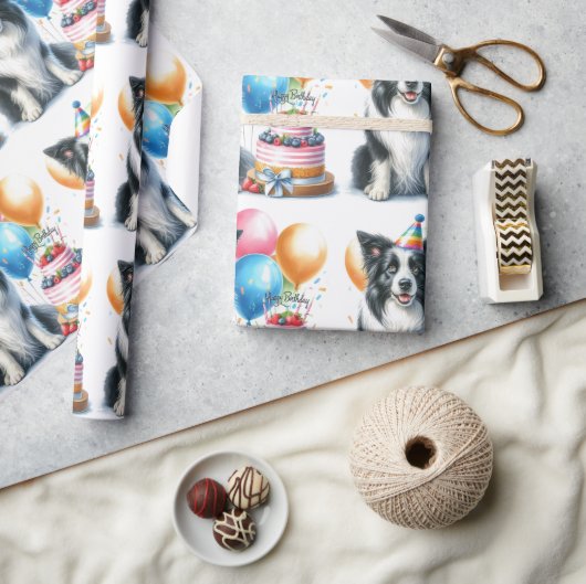Schattigee Border Collie Happy Birthday Wrapping P Cadeaupapier (Crafts)