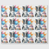 Schattigee Border Collie Happy Birthday Wrapping P Cadeaupapier (Vlak)